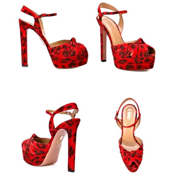Aquazzura Evita Plateau 130 Red Leopard Suede Platform Sandals US 7/ IT 37  $895 - Picture 11 of 13